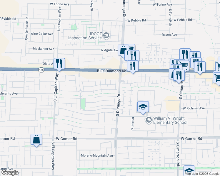 map of restaurants, bars, coffee shops, grocery stores, and more near 8658 Tomnitz Avenue in Las Vegas