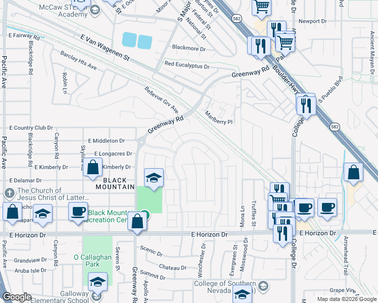 map of restaurants, bars, coffee shops, grocery stores, and more near 480 Greenway Road in Henderson