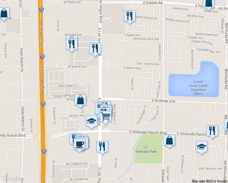 map of restaurants, bars, coffee shops, grocery stores, and more near 50 East Richmar Avenue in Las Vegas