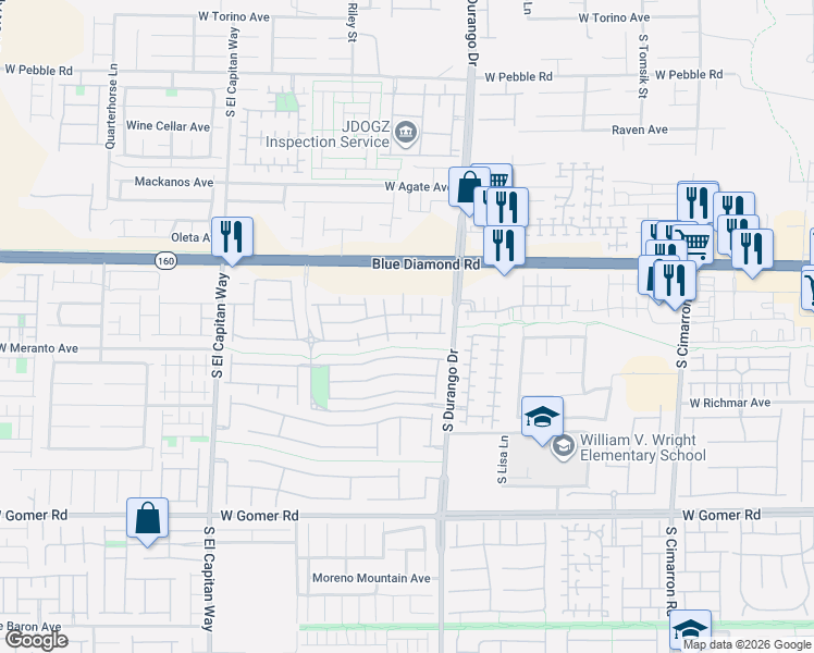 map of restaurants, bars, coffee shops, grocery stores, and more near 8675 Tomnitz Avenue in Las Vegas