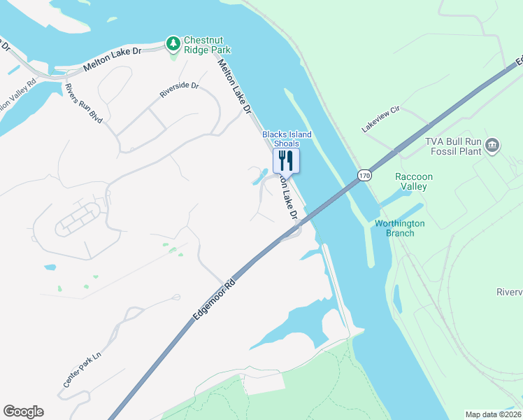 map of restaurants, bars, coffee shops, grocery stores, and more near 109 Woodview Lane in Oak Ridge