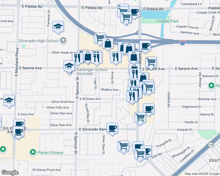 map of restaurants, bars, coffee shops, grocery stores, and more near 2073 Madica Avenue in Las Vegas
