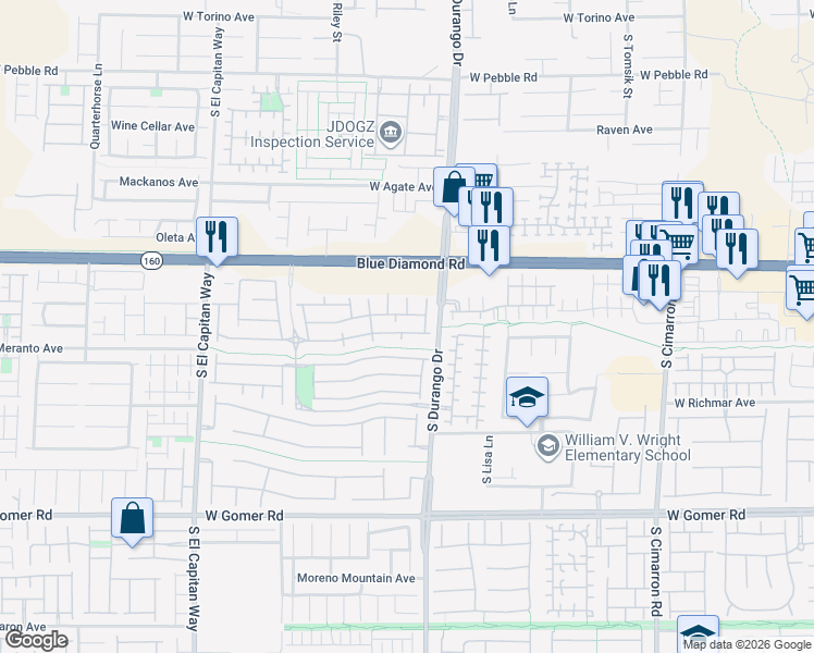 map of restaurants, bars, coffee shops, grocery stores, and more near 8675 Tomnitz Avenue in Las Vegas