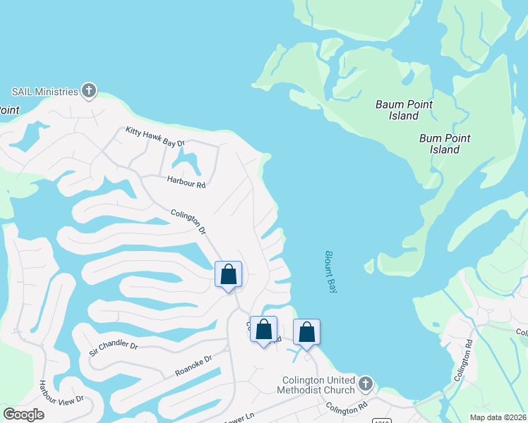 map of restaurants, bars, coffee shops, grocery stores, and more near 109 Duchess Court in Kill Devil Hills