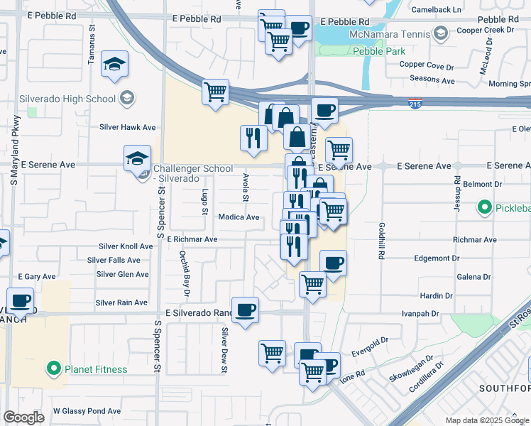 map of restaurants, bars, coffee shops, grocery stores, and more near 2216 Madica Avenue in Las Vegas