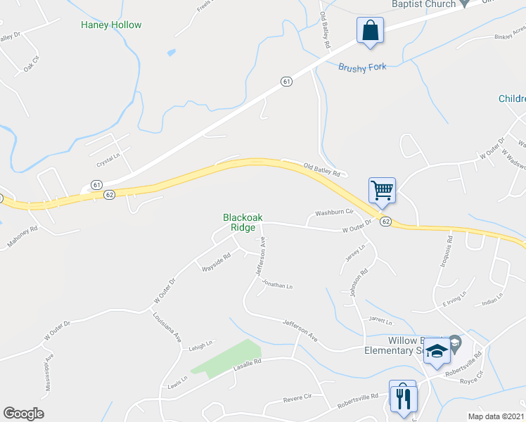 map of restaurants, bars, coffee shops, grocery stores, and more near 102 Wellington Cir in Oak Ridge