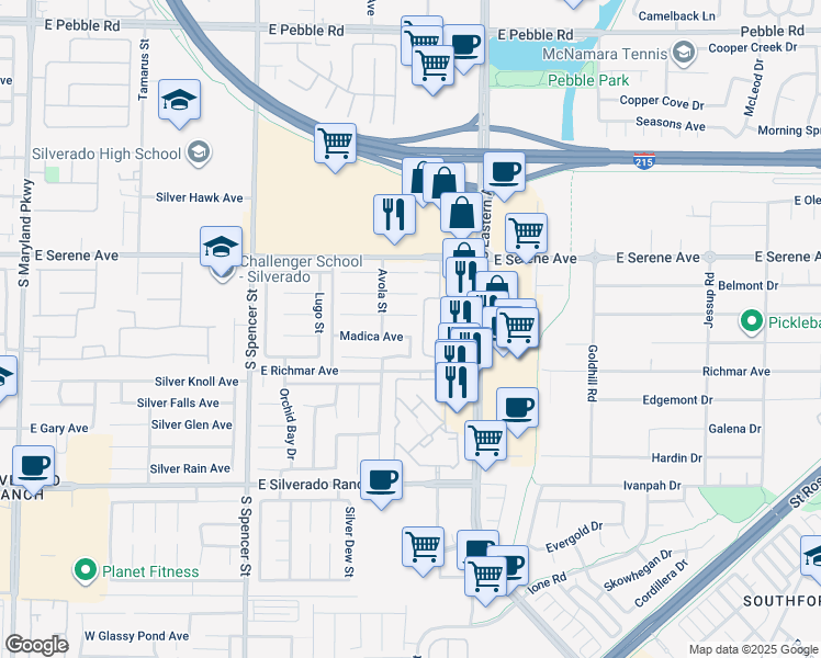 map of restaurants, bars, coffee shops, grocery stores, and more near 2216 Madica Avenue in Las Vegas