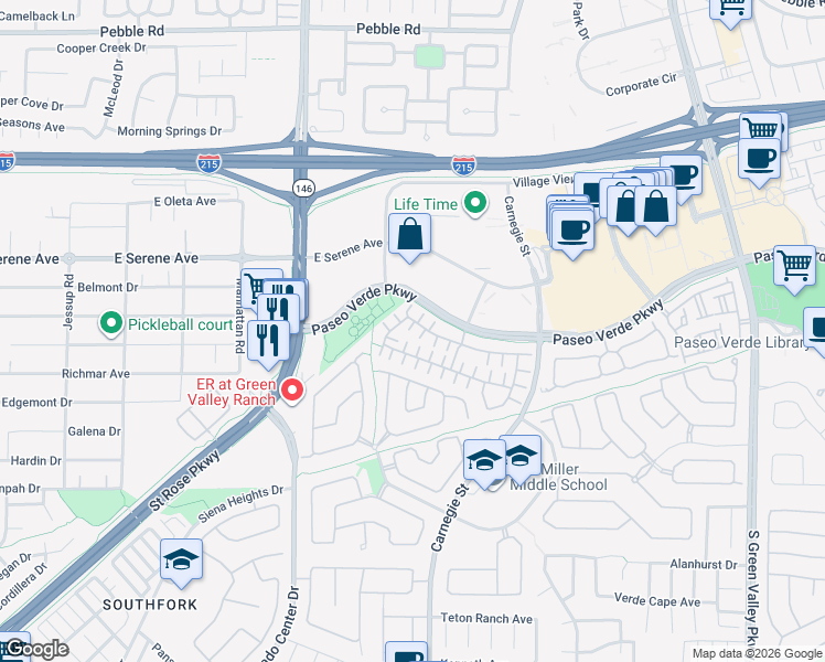 map of restaurants, bars, coffee shops, grocery stores, and more near 228 Friendly Court in Henderson