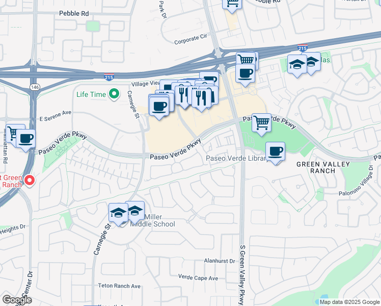 map of restaurants, bars, coffee shops, grocery stores, and more near 2112 Sunset Vista Avenue in Henderson