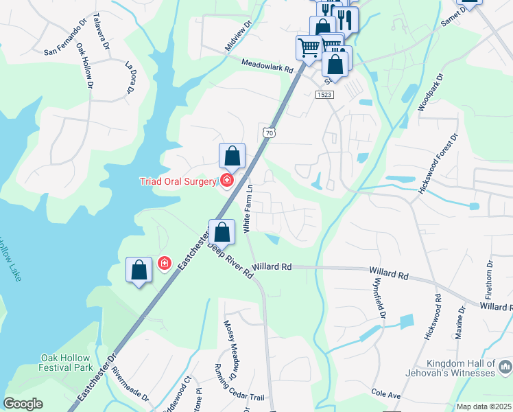 map of restaurants, bars, coffee shops, grocery stores, and more near 3773 Marble Drive in High Point