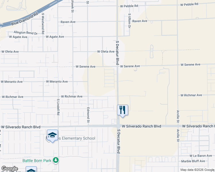 map of restaurants, bars, coffee shops, grocery stores, and more near 5006 Olive Mesa Ave in Las Vegas