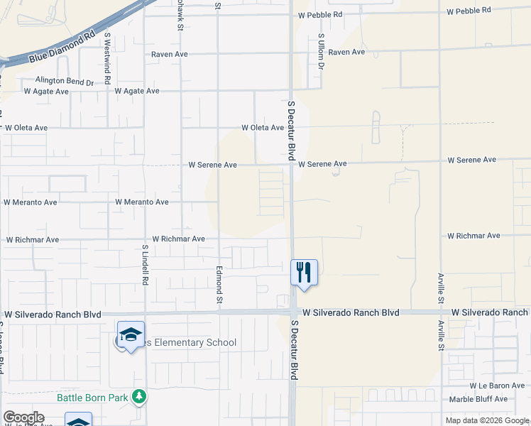 map of restaurants, bars, coffee shops, grocery stores, and more near 5014 Olive Mesa Ave in Las Vegas