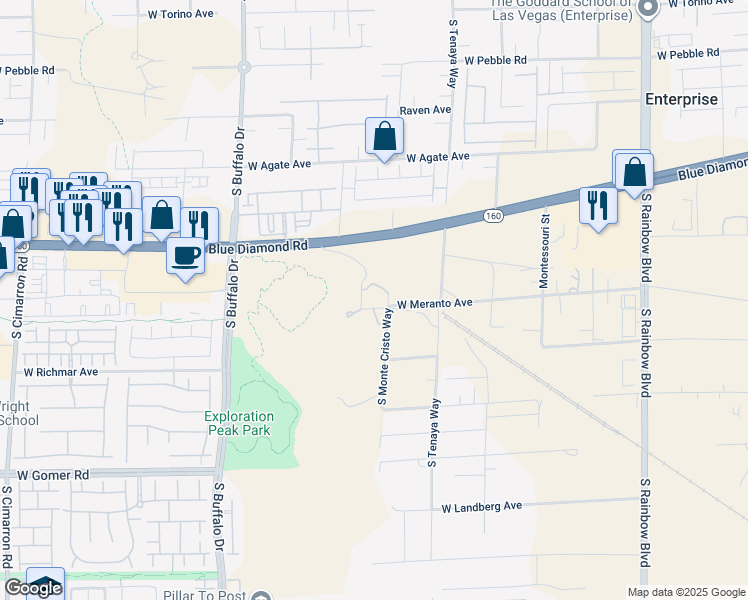 map of restaurants, bars, coffee shops, grocery stores, and more near 9355 South Monte Cristo Way in Las Vegas