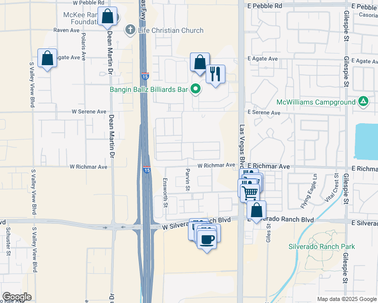 map of restaurants, bars, coffee shops, grocery stores, and more near 2700 Desert Ridge Lane in Las Vegas