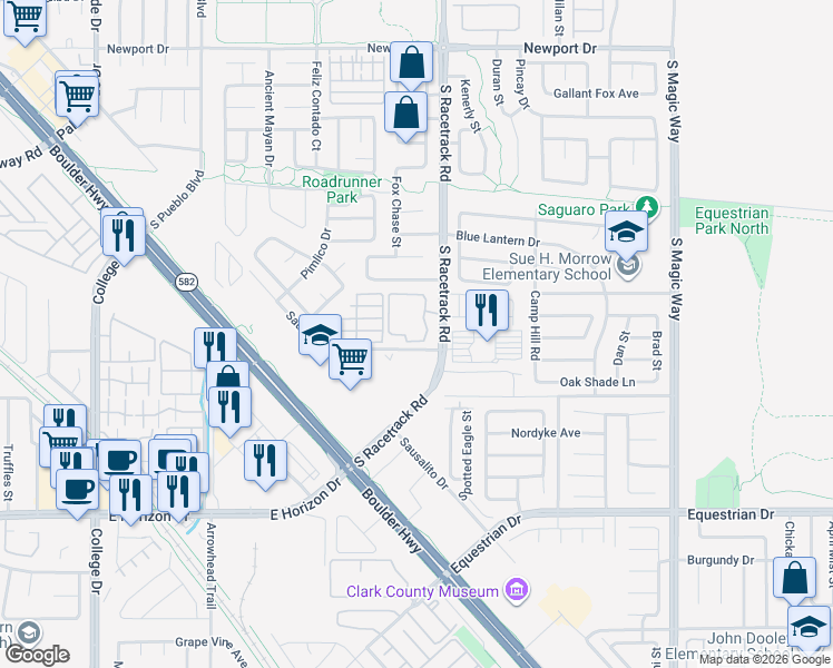 map of restaurants, bars, coffee shops, grocery stores, and more near 698 South Racetrack Road in Henderson