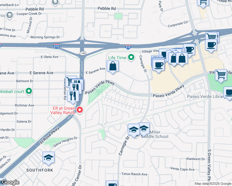 map of restaurants, bars, coffee shops, grocery stores, and more near 221 Reassuring Court in Henderson