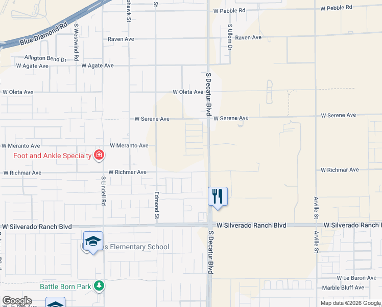 map of restaurants, bars, coffee shops, grocery stores, and more near 9461 South Decatur Boulevard in Las Vegas