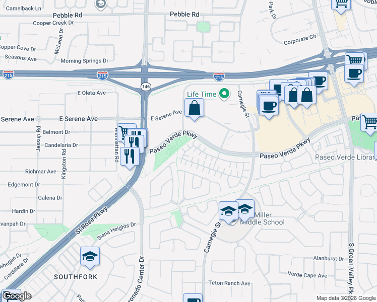 map of restaurants, bars, coffee shops, grocery stores, and more near 247 Cleargirl Court in Henderson