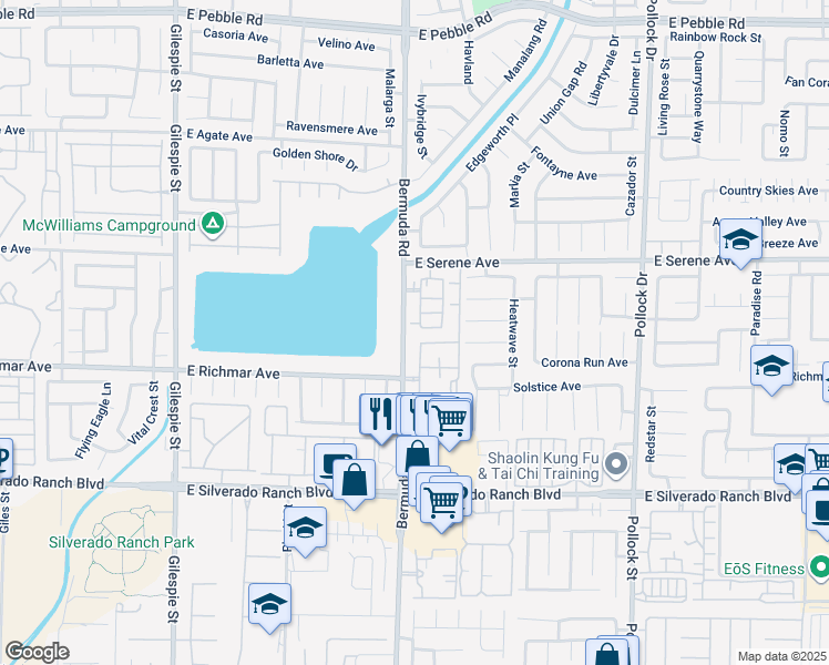 map of restaurants, bars, coffee shops, grocery stores, and more near 9400 Bermuda Road in Las Vegas