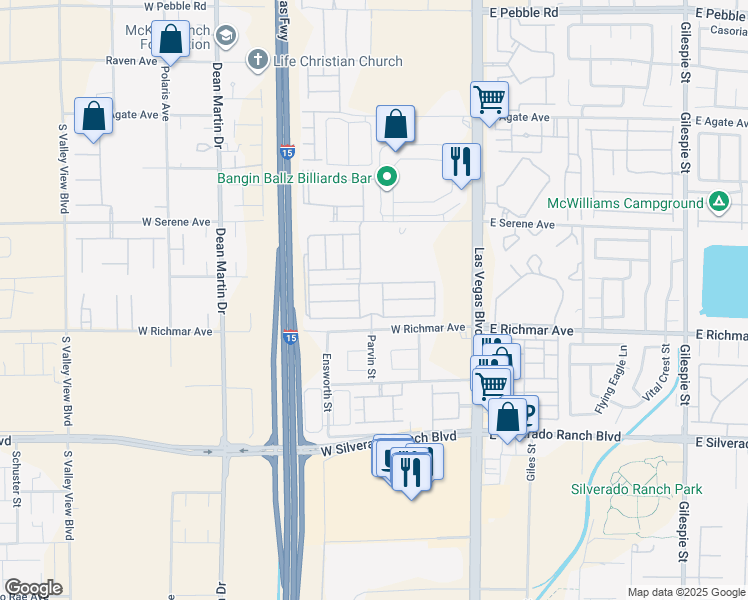 map of restaurants, bars, coffee shops, grocery stores, and more near 2700 Desert Ridge Lane in Las Vegas
