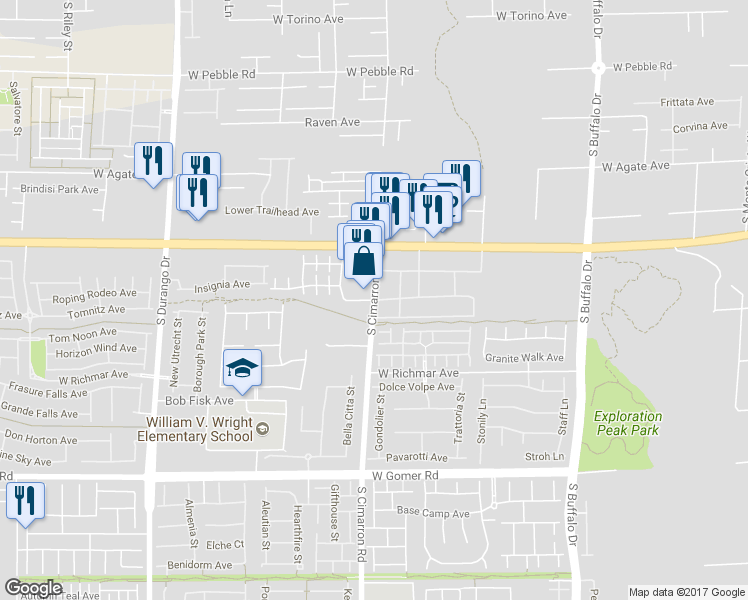 map of restaurants, bars, coffee shops, grocery stores, and more near 9350 South Cimarron Road in Las Vegas
