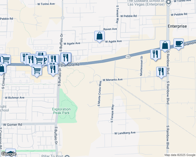 map of restaurants, bars, coffee shops, grocery stores, and more near 9355 South Monte Cristo Way in Las Vegas