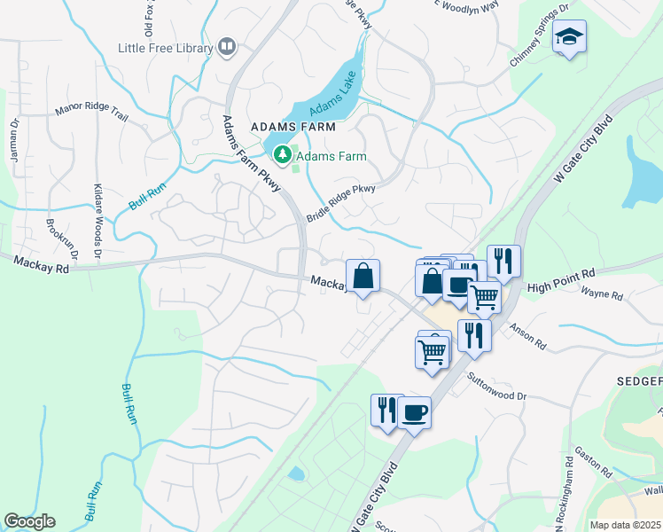 map of restaurants, bars, coffee shops, grocery stores, and more near 5129 Autumncrest Drive in Greensboro