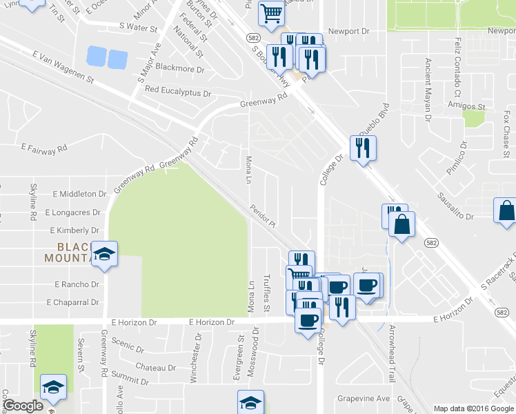 map of restaurants, bars, coffee shops, grocery stores, and more near 603 Peridot Pl in Henderson