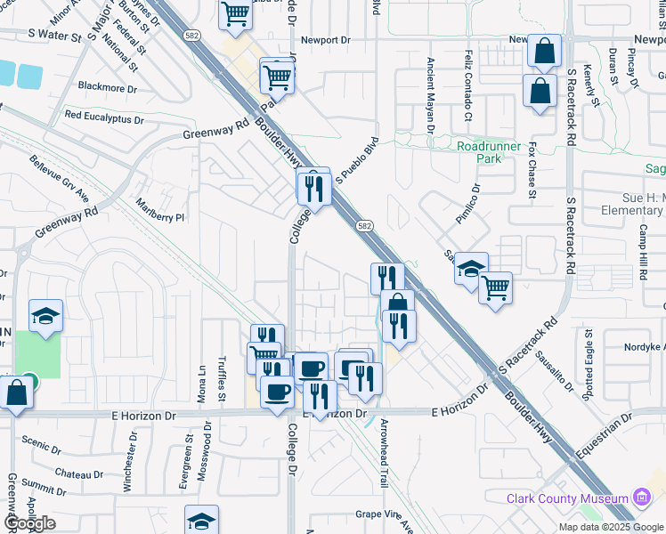 map of restaurants, bars, coffee shops, grocery stores, and more near 510 College Drive in Henderson