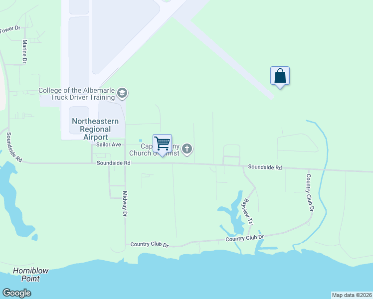 map of restaurants, bars, coffee shops, grocery stores, and more near 831 Soundside Road in Edenton