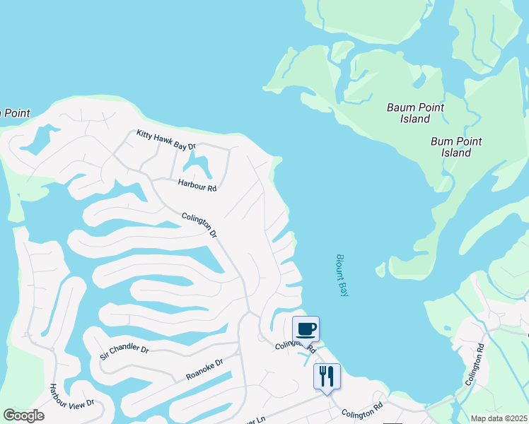 map of restaurants, bars, coffee shops, grocery stores, and more near 109 Duchess Court in Kill Devil Hills