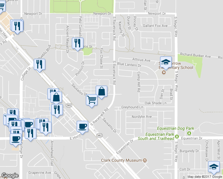 map of restaurants, bars, coffee shops, grocery stores, and more near 698 South Racetrack Road in Henderson