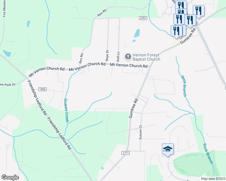 map of restaurants, bars, coffee shops, grocery stores, and more near 4731 Gumtree Road in Winston-Salem