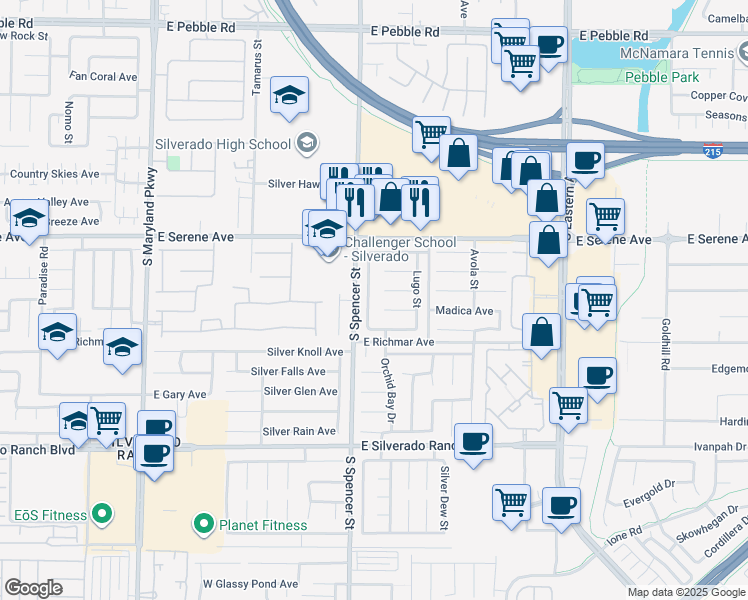 map of restaurants, bars, coffee shops, grocery stores, and more near 9374 Bondeno Street in Las Vegas