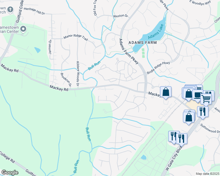 map of restaurants, bars, coffee shops, grocery stores, and more near 7 Planters Wood Trail in Greensboro