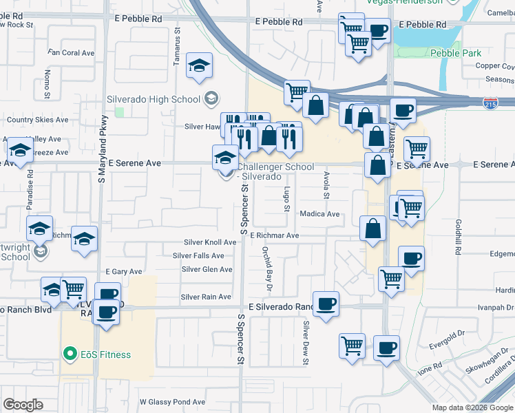 map of restaurants, bars, coffee shops, grocery stores, and more near 9374 Bondeno Street in Las Vegas
