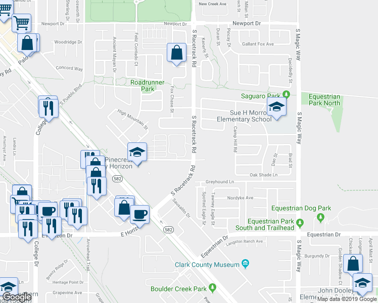 map of restaurants, bars, coffee shops, grocery stores, and more near 727 South Racetrack Road in Henderson