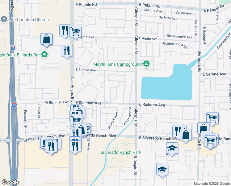 map of restaurants, bars, coffee shops, grocery stores, and more near 114 Arbor Creek Court in Las Vegas