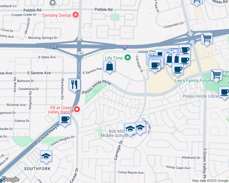 map of restaurants, bars, coffee shops, grocery stores, and more near 219 Privilege Court in Henderson