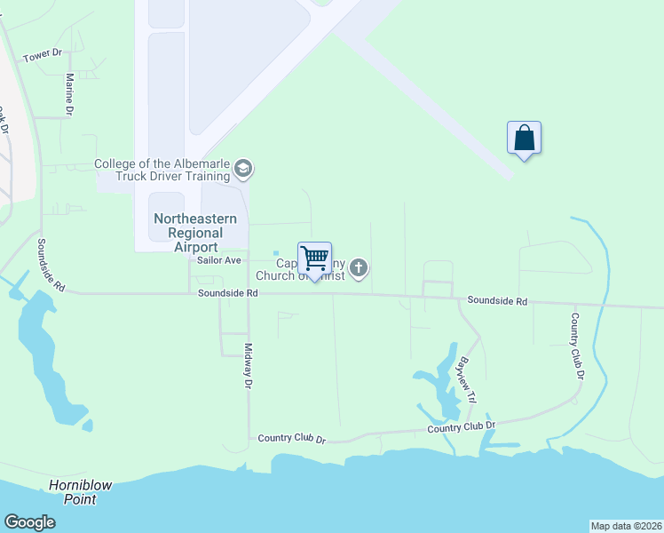map of restaurants, bars, coffee shops, grocery stores, and more near 831 Soundside Road in Edenton