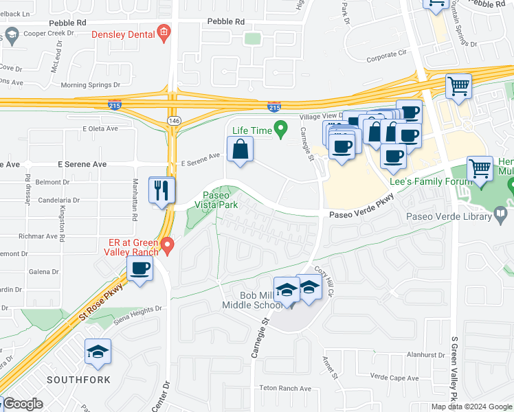 map of restaurants, bars, coffee shops, grocery stores, and more near 212 Privilege Court in Henderson