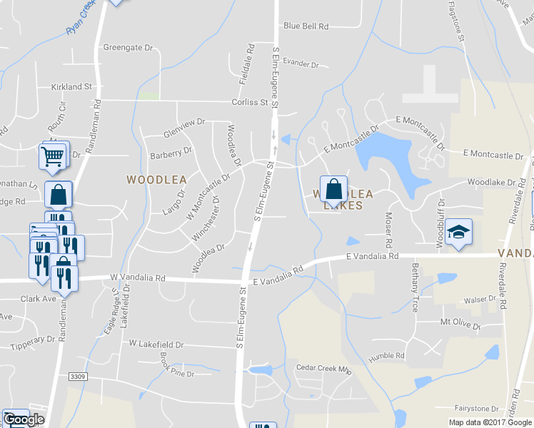 map of restaurants, bars, coffee shops, grocery stores, and more near 1 Woodlea Valley Cove in Greensboro