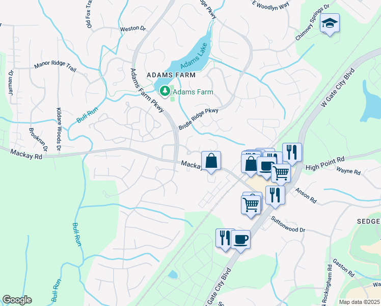 map of restaurants, bars, coffee shops, grocery stores, and more near 5151 Autumncrest Drive in Greensboro