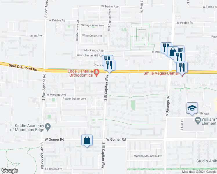 map of restaurants, bars, coffee shops, grocery stores, and more near 9351 Pinewood Ridge Street in Las Vegas