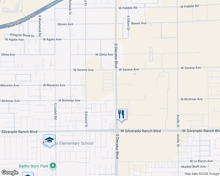 map of restaurants, bars, coffee shops, grocery stores, and more near 9461 South Decatur Boulevard in Las Vegas