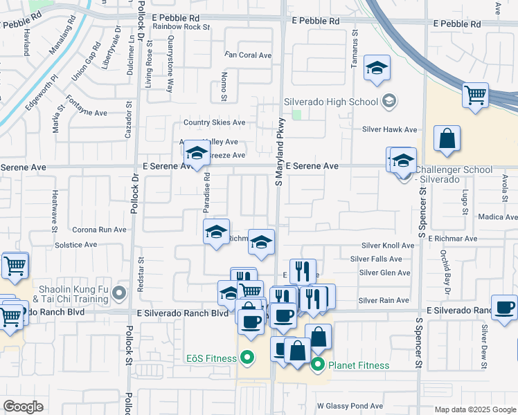 map of restaurants, bars, coffee shops, grocery stores, and more near 9458 Santa Fe Rose Street in Las Vegas