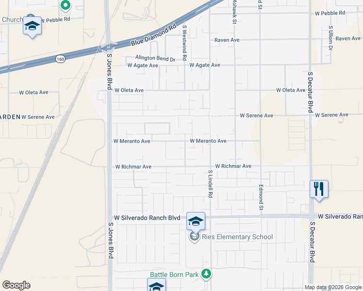 map of restaurants, bars, coffee shops, grocery stores, and more near 9445 South Westwind Road in Las Vegas