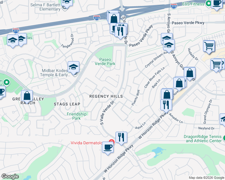 map of restaurants, bars, coffee shops, grocery stores, and more near 1884 Eagle Flight Lane in Henderson