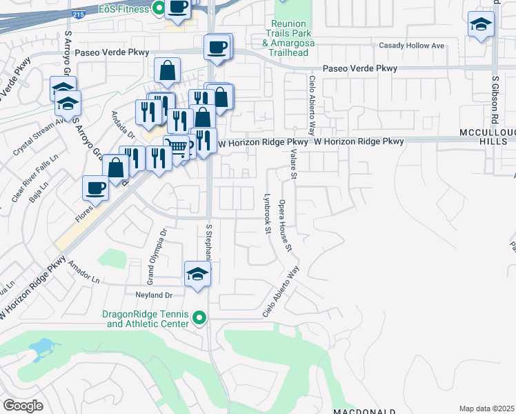 map of restaurants, bars, coffee shops, grocery stores, and more near 270 Camino Viejo Street in Henderson