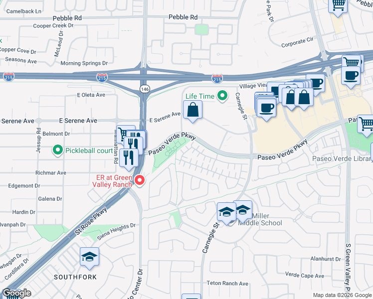 map of restaurants, bars, coffee shops, grocery stores, and more near 2561 Diplomacy Pointe Court in Henderson